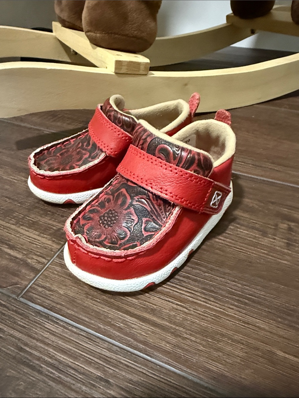 Twisted X Red Floral Leather Toddler Shoes with velcro Strap